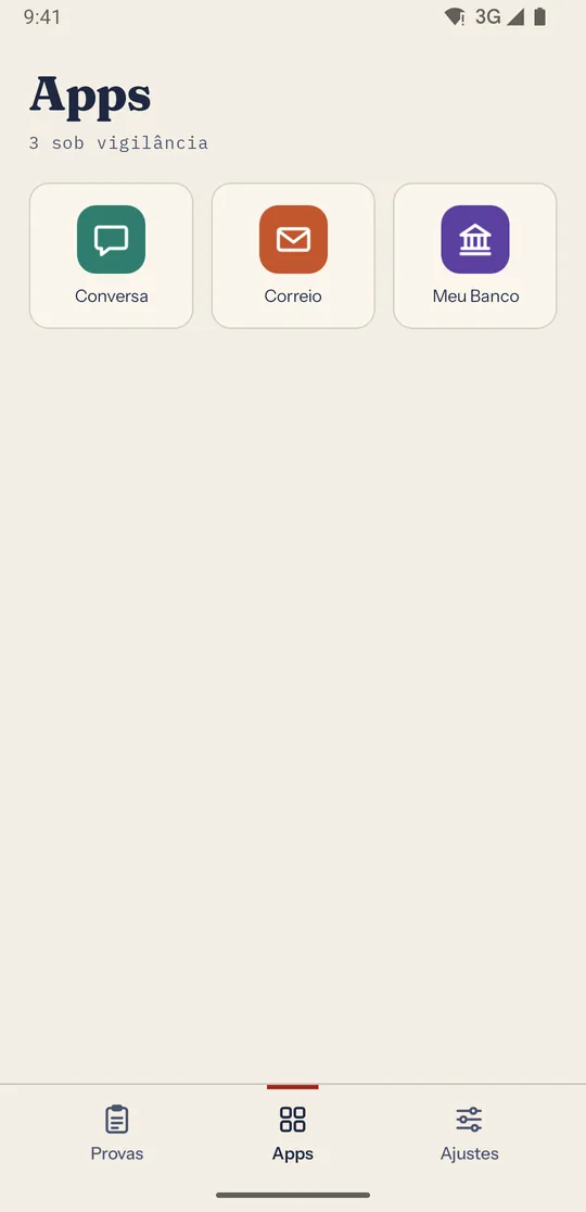 Aba Apps do Alibi mostrando os três apps sob vigilância.